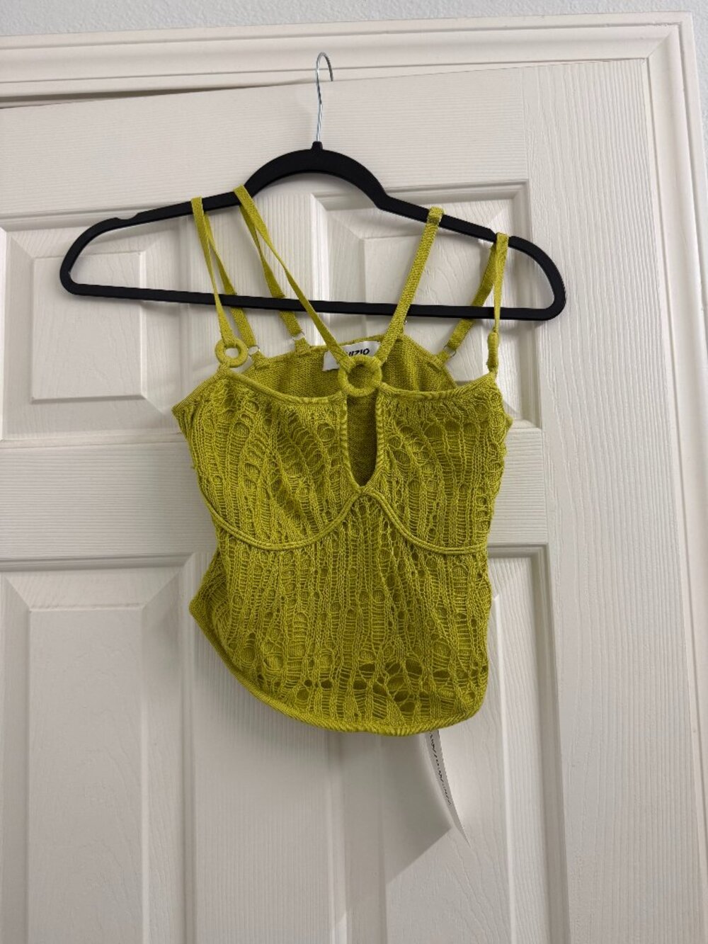 GUIZIO Chartreuse Green Knit Bustier Corset Top Crochet Detail Size S